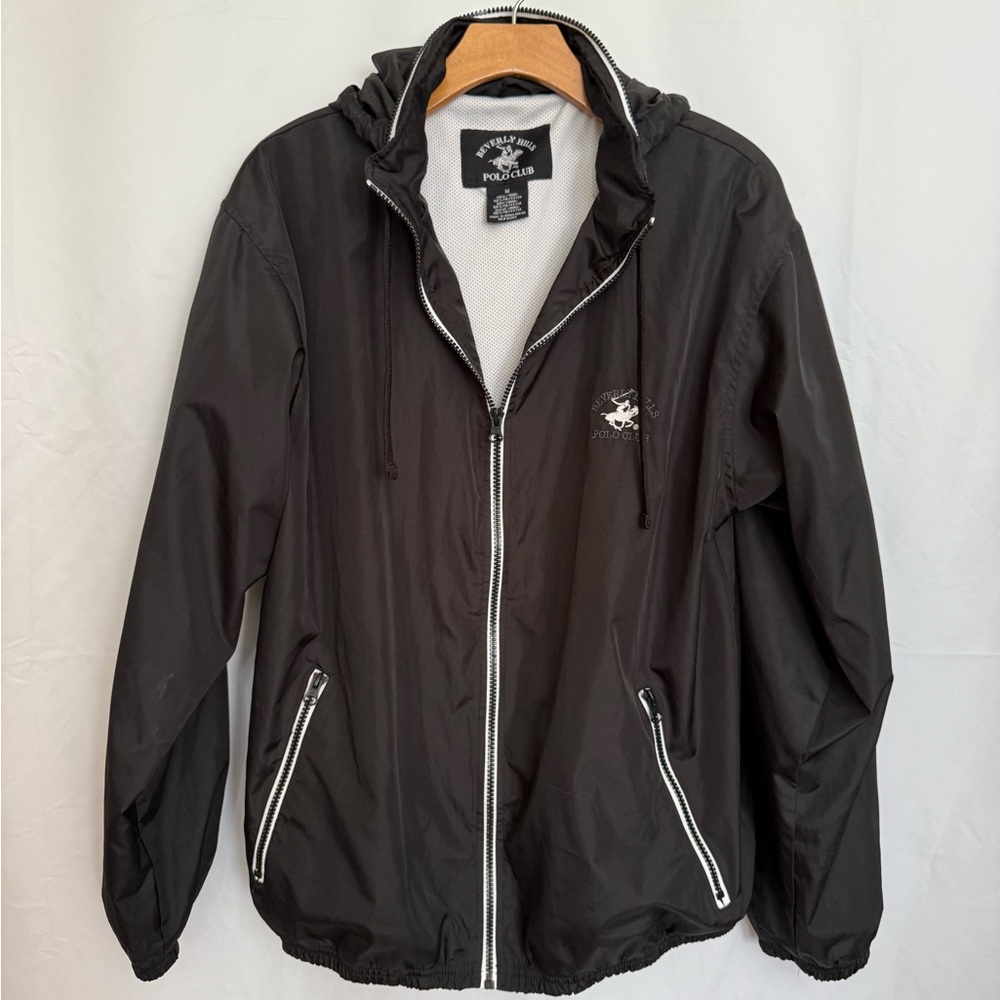 Black And White Windbreaker Jacket With Hood Size Medium